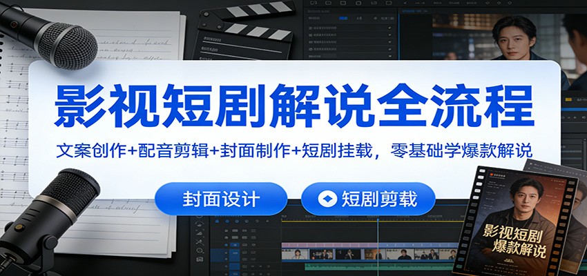 影视短剧解说全流程：文案创作+配音剪辑+封面制作+短剧挂载，零基础学爆款解说_生财有道创业网-生财有道