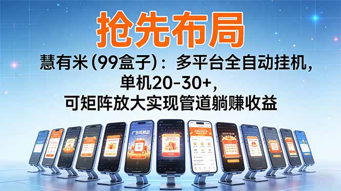 （16757期）【抢先布局】慧有米（99盒子）：多平台全自动挂机，单机20-30+，可矩阵放大实现管道躺赚收益_生财有道创业项目网-生财有道