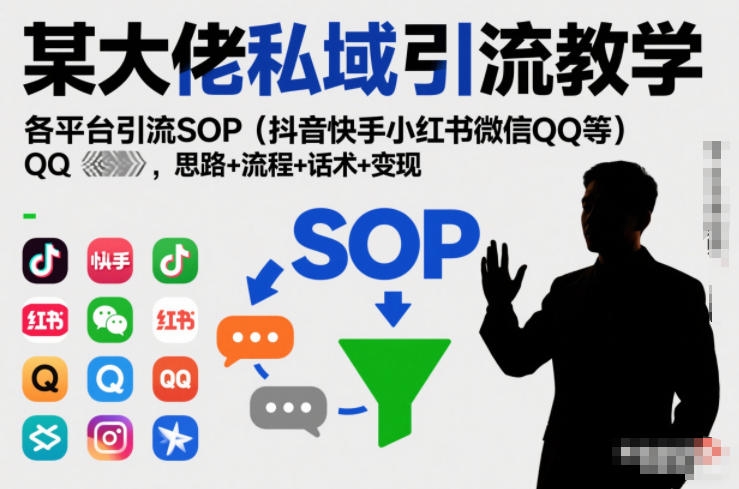 某大佬私域引流教学，各平台引流SOP（抖音快手小红书微信QQ等），思路+流程+话术+变现——生财有道创业项目网-生财有道