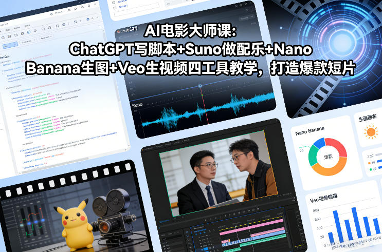AI电影大师课：ChatGPT写脚本+Suno做配乐+Nano Banana生图+Veo生视频，打造爆款短片——生财有道创业项目网-生财有道