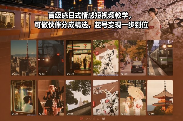 图片[1]-高级感日式情感短视频教学，可做伙伴分成精选，起号变现一步到位——生财有道创业项目网-生财有道