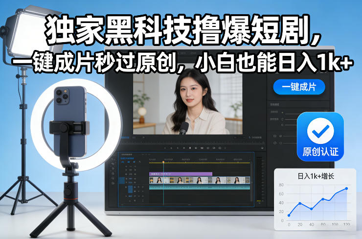 独家黑科技撸爆短剧，一键成片秒过原创，小白也能日入1k+【揭秘】——生财有道创业项目网-生财有道