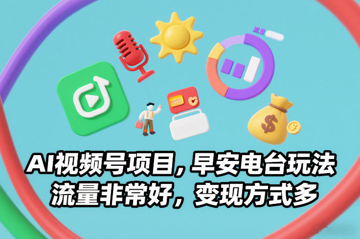 AI视频号项目，早安电台玩法，流量非常好，变现方式多——生财有道创业项目网-生财有道