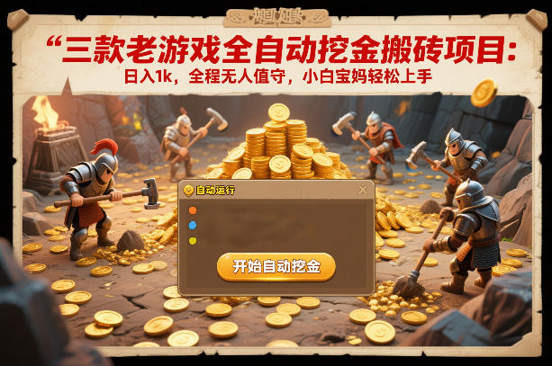 图片[1]-三款老游戏全自动挖金搬砖项目：日入1k，全程无人值守，小白宝妈轻松上手【揭秘】——生财有道创业项目网-生财有道