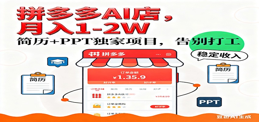 【独家】拼多多虚拟店，AI简历+PPT，单店月稳定1-2W，未来AI服务风口项目！_生财有道创业网-生财有道
