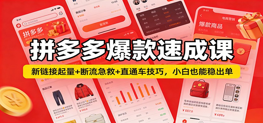 拼多多爆款速成课:新链接起量+断流急救+直通车技巧,小白也能稳出单_生财有道创业网-生财有道