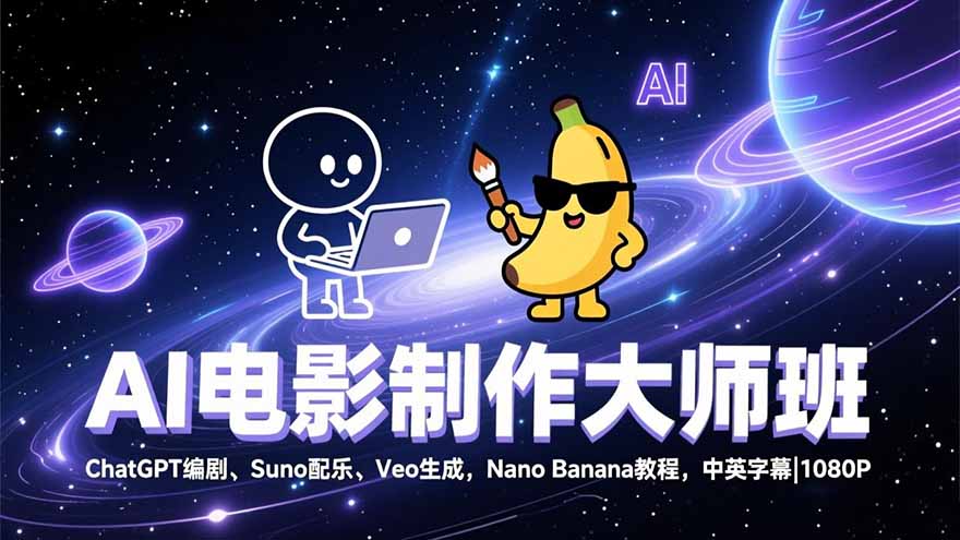 图片[1]-（17011期）AI电影制作大师班：ChatGPT编剧、Suno配乐、Veo生成，Nano Banana教程，中英字幕|1080P_生财有道创业项目网-生财有道