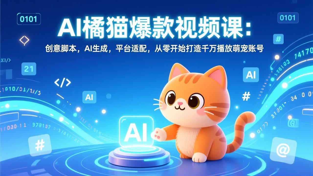 图片[1]-（17091期）AI橘猫爆款视频课：创意脚本，AI生成，平台适配，从零开始打造千万播放萌宠账号_生财有道创业项目网-生财有道