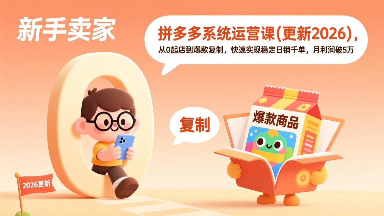 （17474期）拼多多系统运营课(更新2026)，从0起店到爆款复制，快速实现稳定日销千单，月利润破5万_生财有道创业项目网-生财有道