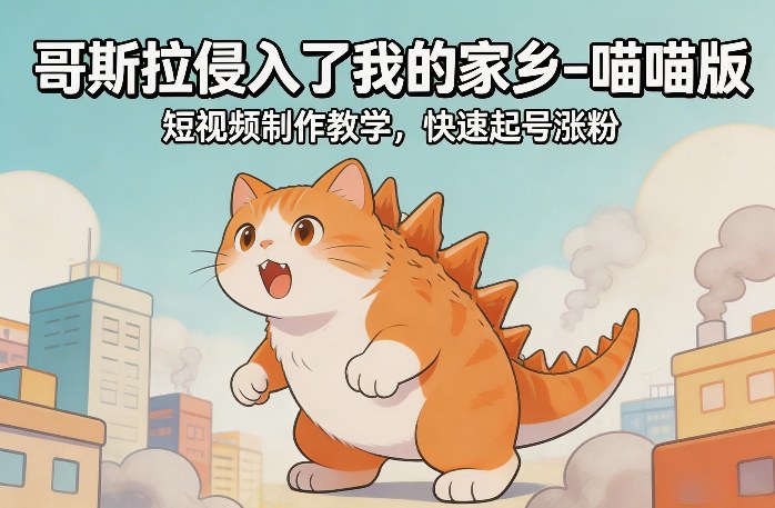 图片[1]-哥斯拉侵入了我的家乡–喵喵版短视频制作教学，快速起号涨粉——生财有道创业项目网-生财有道