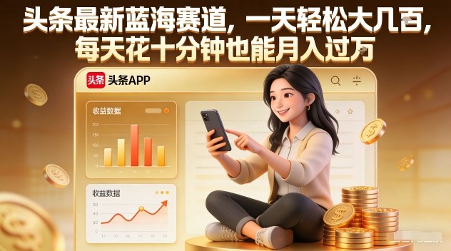头条最新蓝海赛道，一天轻松大几张，每天花十分钟也能月入过1W【揭秘】——生财有道创业项目网-生财有道