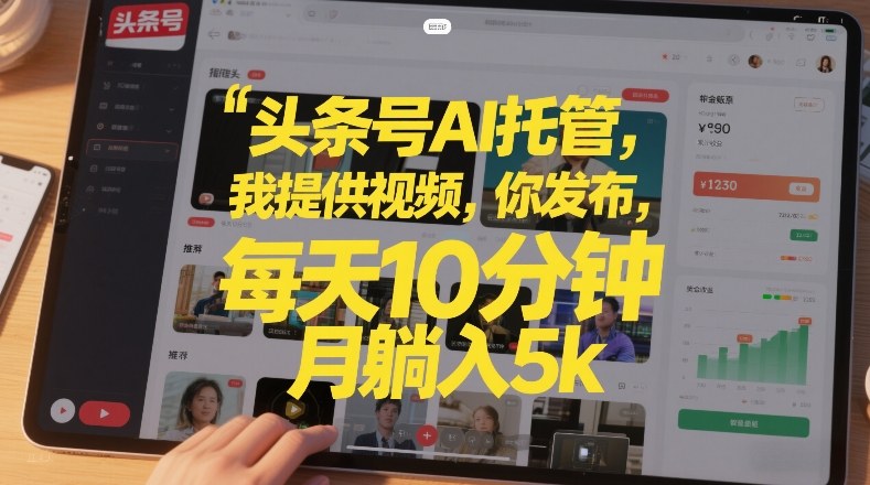 头条号AI托管，我提供视频，你发布，每天10分钟，月躺入5k+【揭秘】——生财有道创业项目网-生财有道