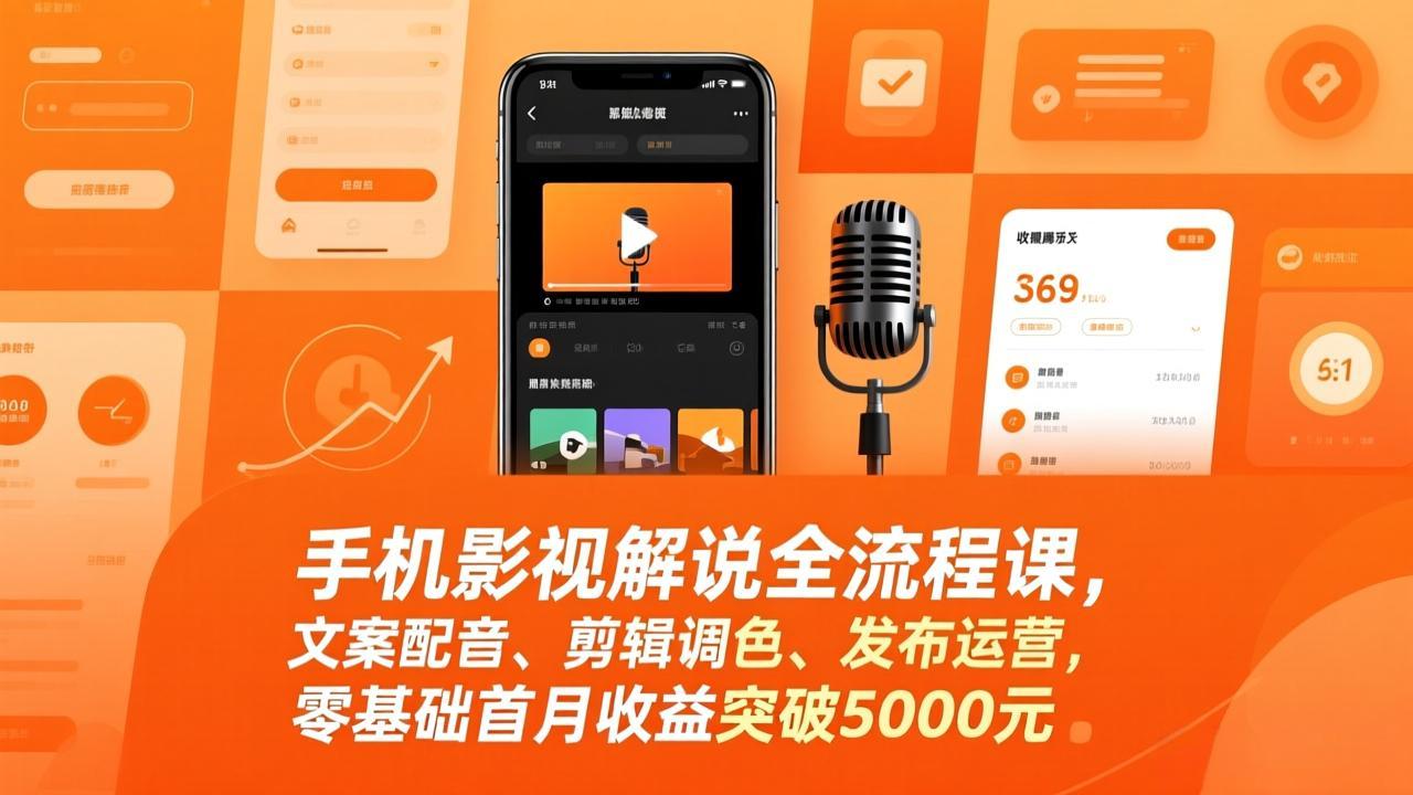 （17391期）手机影视解说全流程课，文案配音、剪辑调色、发布运营，零基础首月收益突破5000元_生财有道创业项目网-生财有道