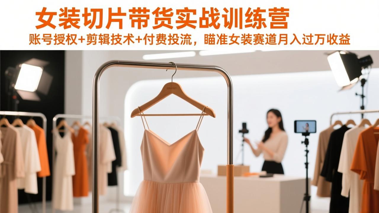 （17357期）女装切片带货实战训练营，账号授权+剪辑技术+付费投流，瞄准女装赛道月入过万收益_生财有道创业项目网-生财有道