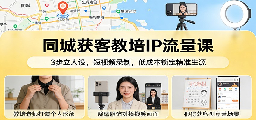 同城获客教培IP流量课：3步立人设，短视频录制，低成本锁定精准生源_生财有道创业网-生财有道