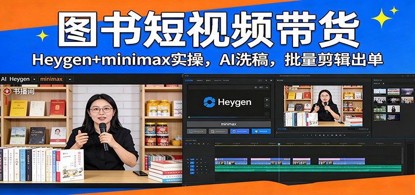图书短视频带货：Heygen+minimax实操，AI洗稿 ，批量剪辑出单_生财有道创业网-生财有道