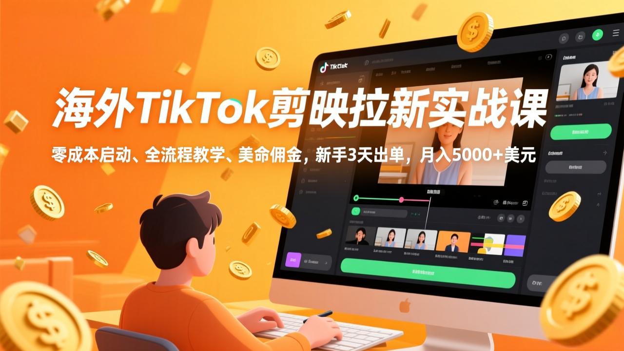 （17340期）海外TikTok剪映拉新实战课，零成本启动、全流程教学、美金佣金，新手3天出单，月入5000+美元_生财有道创业项目网-生财有道