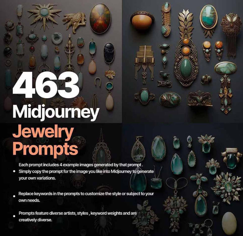 图片[2]-460+专业Midjourney珠宝摄影AI提示词戒指，项链-耳环-手链-宝石等，立即开始创作珠宝艺术——生财有道创业项目网-生财有道