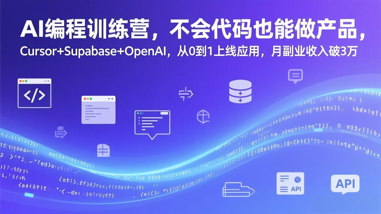 （17388期）AI编程训练营，不会代码也能做产品，Cursor+Supabase+OpenAI，从0到1上线应用，月副业收入破3万_生财有道创业项目网-生财有道