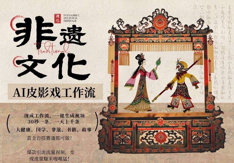 AI一键生成民俗文化非遗皮影戏视频，一刀不剪无需剪辑，30S一条，一天上百条，流量财富嘎嘎猛——生财有道创业项目网-生财有道