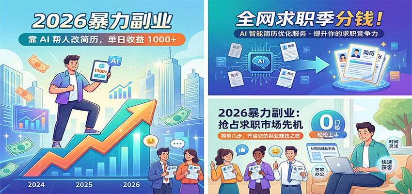 2026暴力副业:靠AI帮人改简历,单日收益1000+,全网求职季分钱_生财有道创业网-生财有道