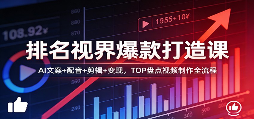 排名视界爆款打造课:AI文案+配音+剪辑+变现,TOP盘点视频制作全流程_生财有道创业网-生财有道