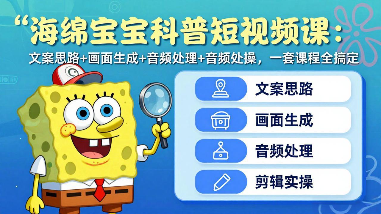 （17756期）海绵宝宝科普短视频课：文案思路+画面生成+音频处理+剪辑实操，一套课程全搞定_生财有道创业项目网-生财有道