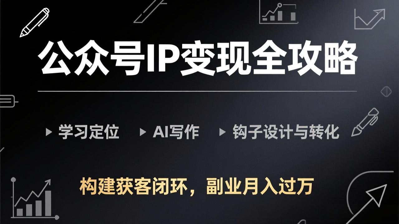 （17523期）公众号IP变现全攻略-更新，学习定位、AI写作、钩子设计与转化，构建获客闭环，副业月入过万_生财有道创业项目网-生财有道