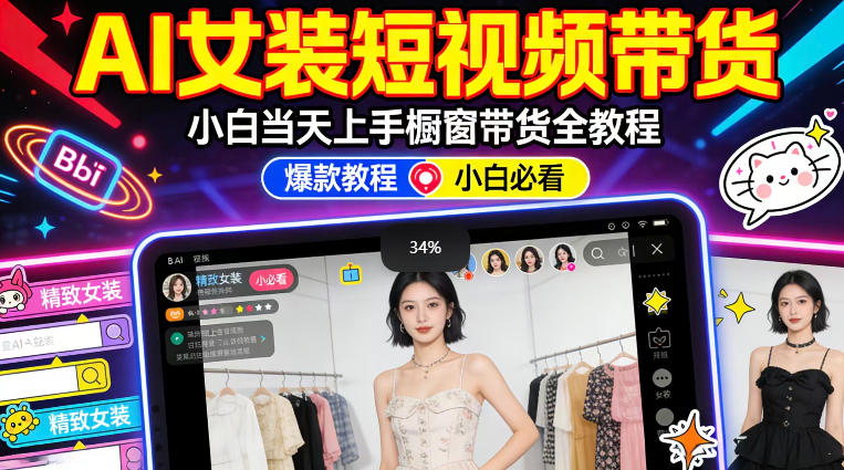 AI女装短视频橱窗带货：小白零门槛当天上手，高佣金爆款轻松賺！——生财有道创业项目网-生财有道
