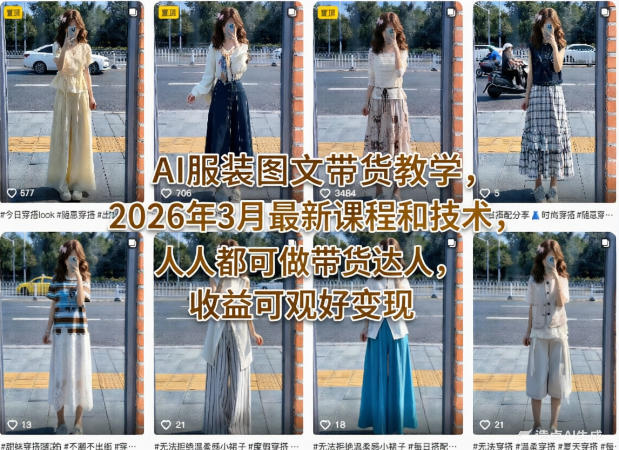 图片[1]-AI服装图文带货教学，2026年3月最新课程和技术，人人都可做带货达人，收益可观好变现——生财有道创业项目网-生财有道