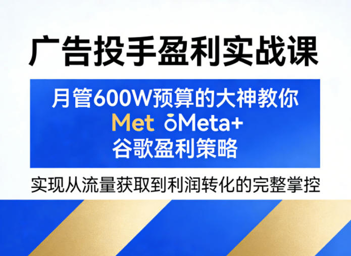 广告投手盈利实战课，月管600W预算的大神教你Meta+谷歌盈利策略，实现从流量获取到利润转化的完整掌控——生财有道创业项目网-生财有道