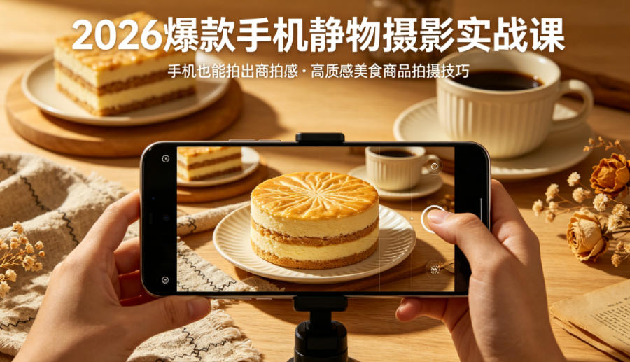 2026爆款手机静物摄影实战课,手机也能拍出商拍感,学会拍出高质感美食商品——生财有道创业项目网-生财有道