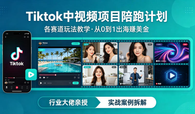 某大佬的Tiktok中视频项目陪跑,涵盖TK各个赛道玩法教学,从0到1出海賺美金——生财有道创业项目网-生财有道