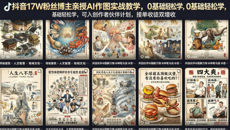 图片[1]-抖音17W粉丝博主亲授AI作图实战教学，0基础轻松学，可入创作者伙伴计划，接单收徒双增收——生财有道创业项目网-生财有道