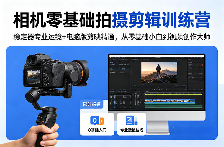 相机零基础拍摄剪辑训练营：稳定器专业运镜+电脑版剪映精通，从零基础小白到视频创作大师——生财有道创业项目网-生财有道