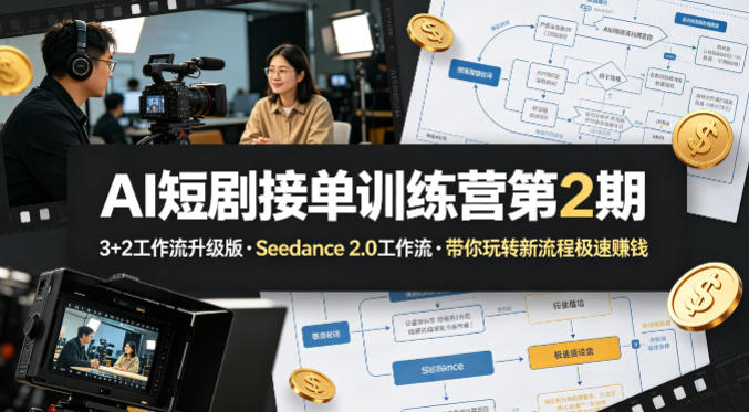 AI短剧接单训练营第2期，3+2工作流升级版，Seedance 2.0工作流，带你玩转新流程极速賺钱——生财有道创业项目网-生财有道