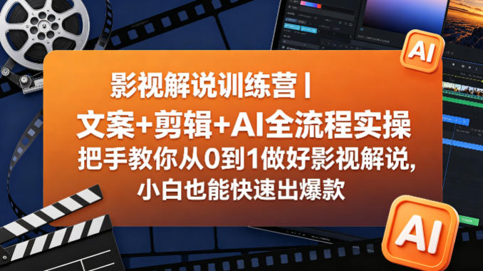 影视解说训练营｜文案+剪辑+AI全流程实操，把手教你从0到1做好影视解说，小白也能快速出爆款——生财有道创业项目网-生财有道
