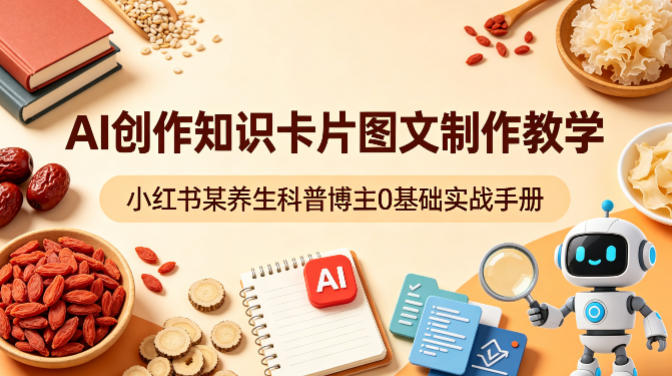 AI创作知识卡片图文制作教学，小红书某养生科普博主0基础实战手册——生财有道创业项目网-生财有道