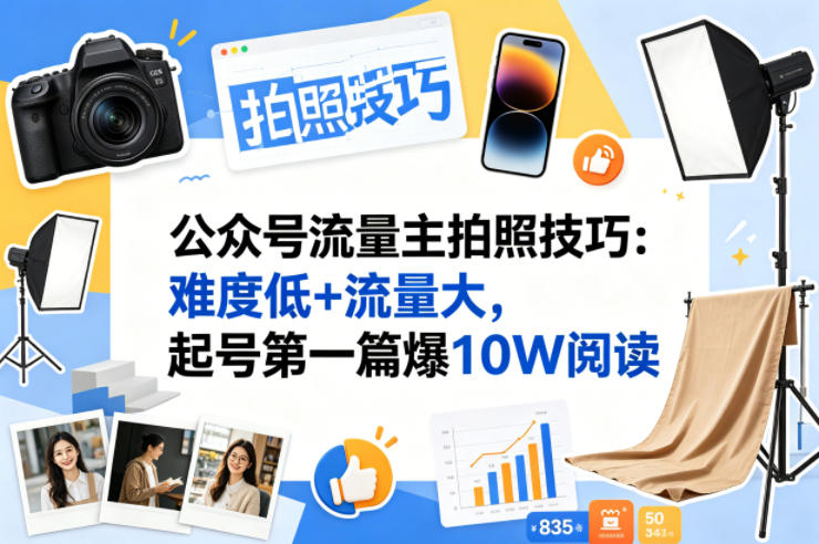 公众号流量主之拍照技巧赛道，难度低+流量大，起号第一篇就爆了10w阅读——生财有道创业项目网-生财有道