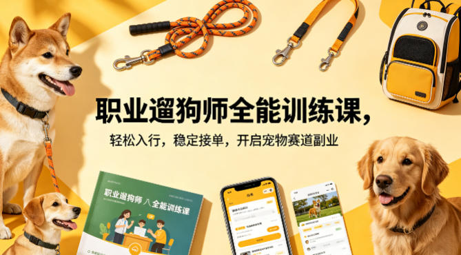 职业遛狗师全能训练课，轻松入行，稳定接单，开启宠物赛道副业——生财有道创业项目网-生财有道