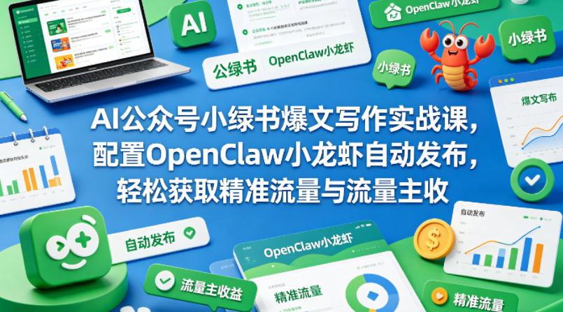 AI公众号小绿书爆文写作实战课，配置OpenClaw小龙虾自动发布，轻松获取精准流量与流量主收益——生财有道创业项目网-生财有道