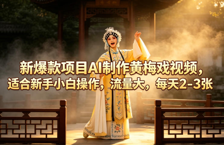 新爆款项目AI制作黄梅戏视频，适合新手小白操作，流量大，每天2-3张——生财有道创业项目网-生财有道