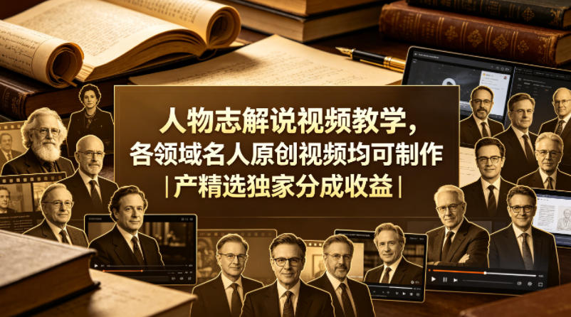 人物志解说视频教学，各领域名人原创视频均可制作丨精选独家分成收益——生财有道创业项目网-生财有道