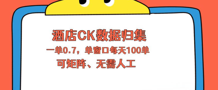 上班也能玩的酒店CK数据归集，一单0.7单窗口每天可做100单，一个人就能矩阵操作【揭秘】——生财有道创业项目网-生财有道
