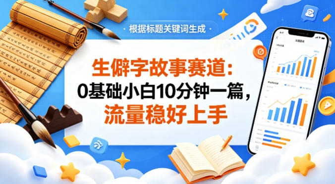 公众号流量主——生僻字故事赛道，流量稳，好上手，0基础小白也能10分钟一篇——生财有道创业项目网-生财有道