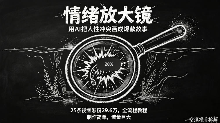 AI制作“情绪放大镜“视频，25条视频涨粉29.6W粉，流量巨大，制作简单，全流程教程——生财有道创业项目网-生财有道