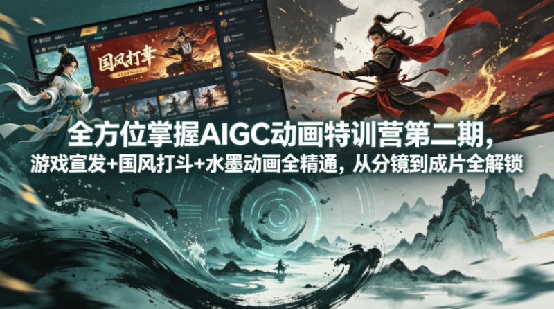 全方位掌握AIGC动画特训营第二期，游戏宣发+国风打斗+水墨动画全精通，从分镜到成片全解锁——生财有道创业项目网-生财有道