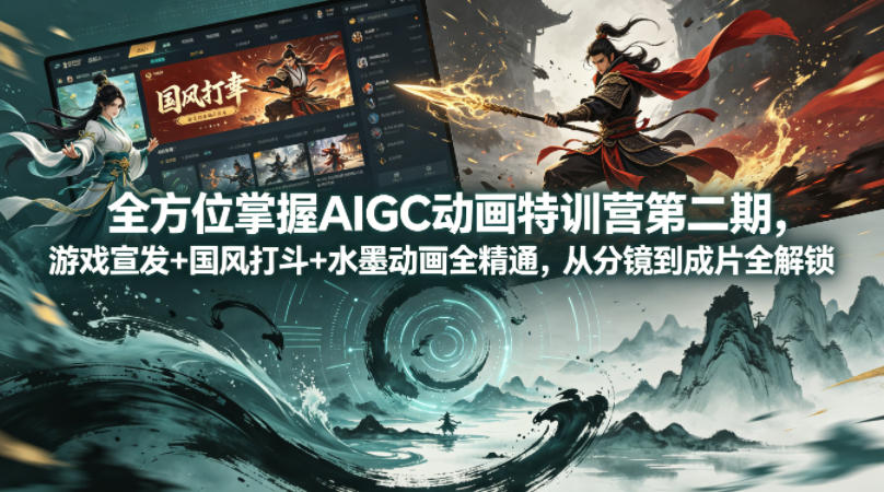 全方位掌握AIGC动画特训营第二期，游戏宣发+国风打斗+水墨动画全精通，从分镜到成片全解锁——生财有道创业项目网-生财有道