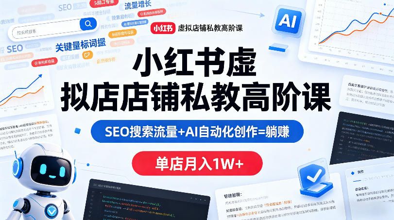 小红书虚拟店铺私教高阶课，SEO搜索流量+AI自动化创作=躺賺，单店月入1W+——生财有道创业项目网-生财有道
