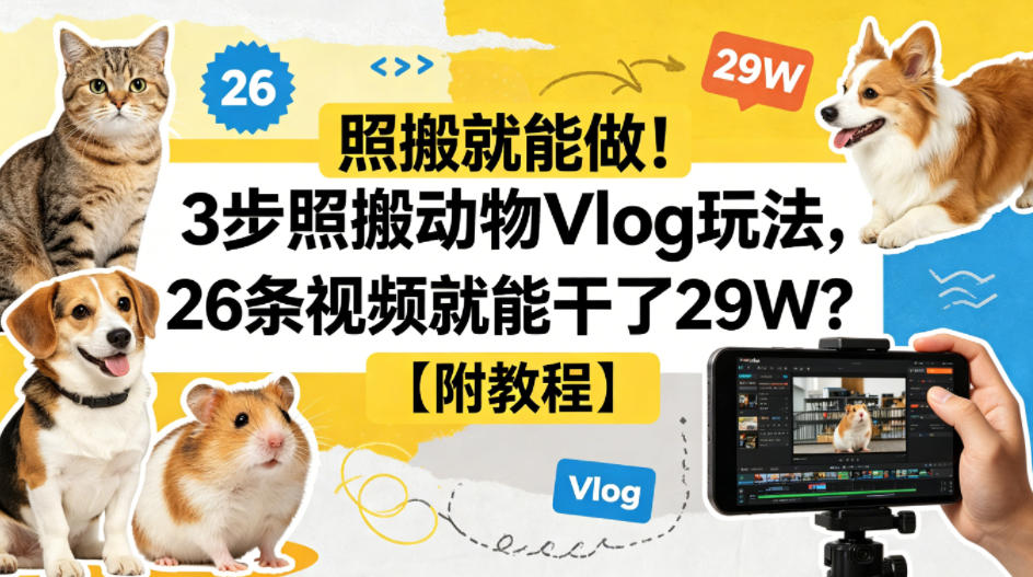 照搬就能做！3步照搬动物Vlog玩法，26条视频就能干了29W？【附教程】【赠coze一键生成工作流】——生财有道创业项目网-生财有道